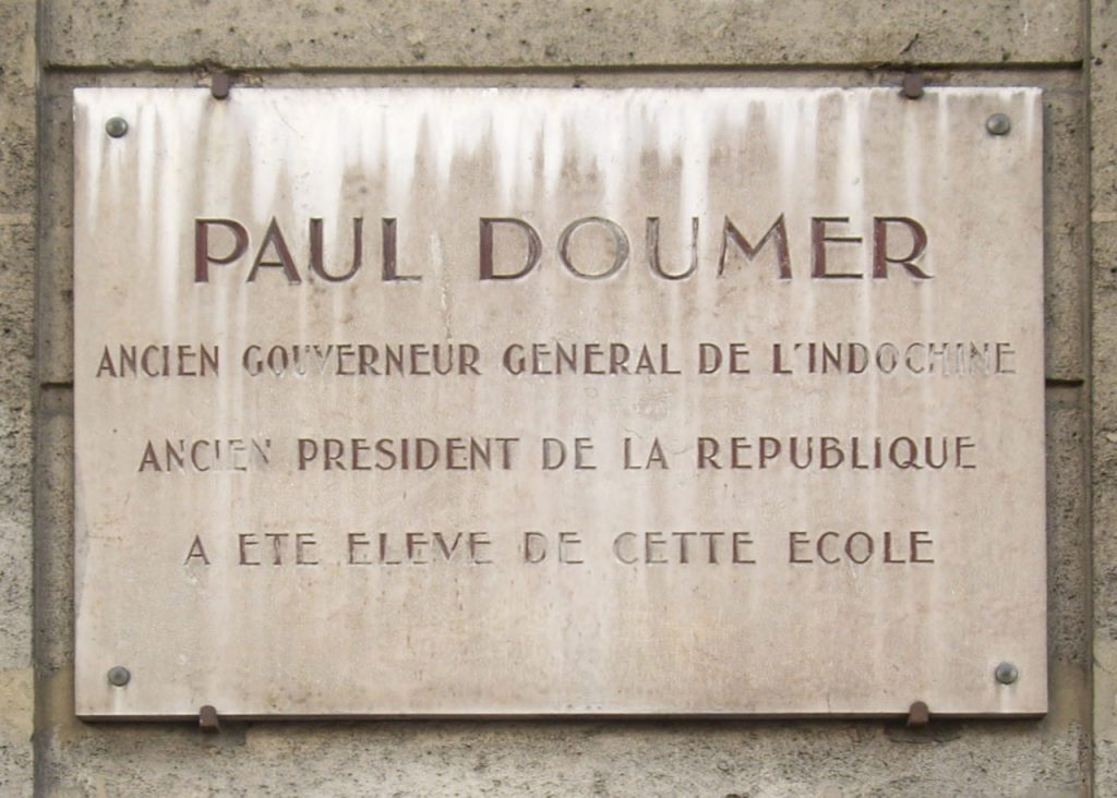 Plaque commémorative Paul Doumer, ancien gouverneur général de l'Indochine et ancien président de la République, 63 rue de Clignancourt à Paris