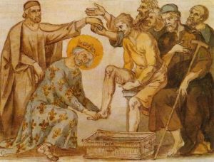 Saint-Louis lavant les pieds des pauvres – École du XVIIe siècle